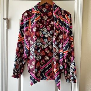 Powerhouse Workwear Ann Taylor Sz S Floral Scarf Blouse Careerwear Business